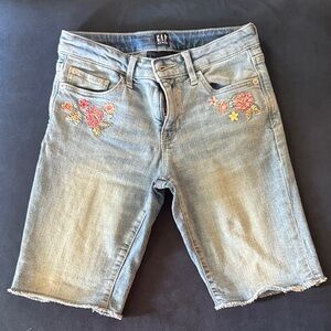 GAP Floral Embroidered Light Blue Denim Shorts